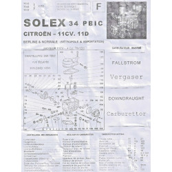 Carburateur Type Solex 34 PBIC 34PBIC CITROEN Citroën 11 CV 11D Traction